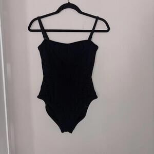 Kenneth Cole Black One Piece Bathing Suit Swim Suit Mesh Geometric Pront